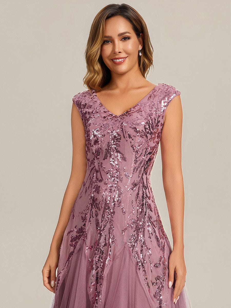 ever FREYA| Floral Sequin A Line Maxi Evening Dress with V-Neck