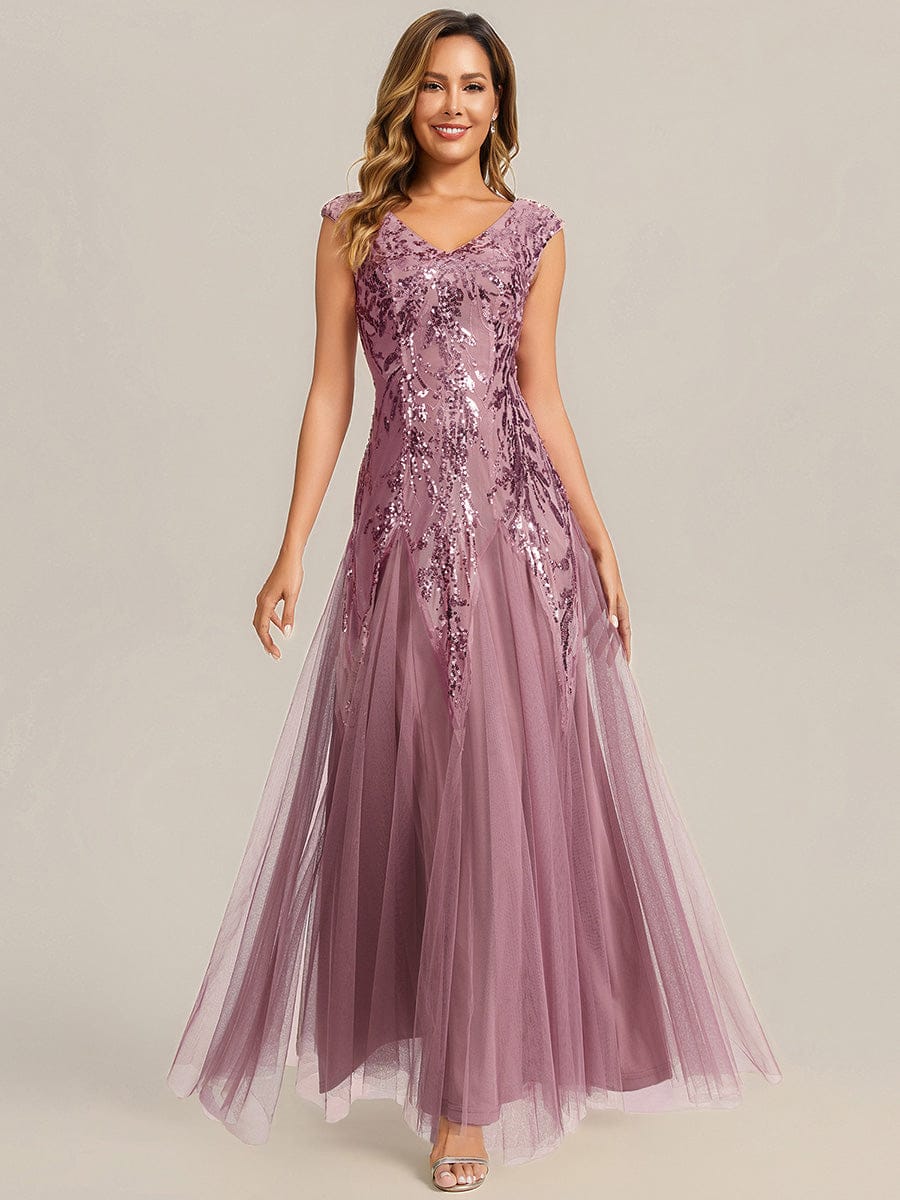 ever FREYA| Floral Sequin A Line Maxi Evening Dress with V-Neck