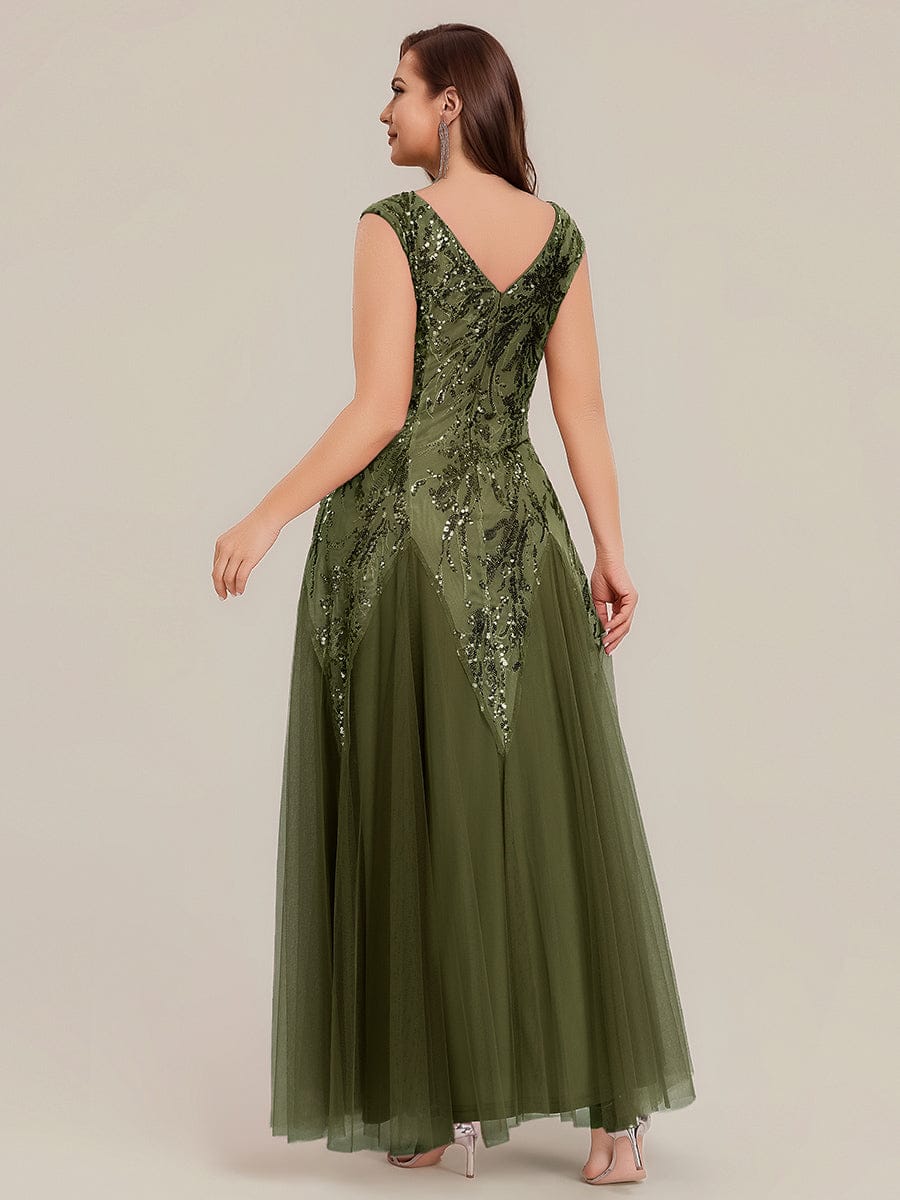 ever FREYA| Floral Sequin A Line Maxi Evening Dress with V-Neck