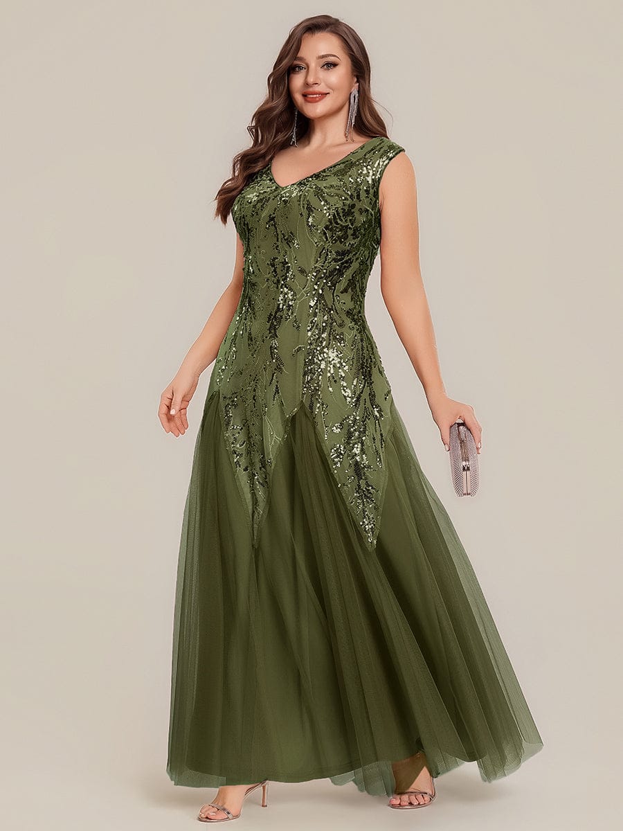 pretty FREYA|Plus Size Floral Sequin A Line Maxi Evening Dress
