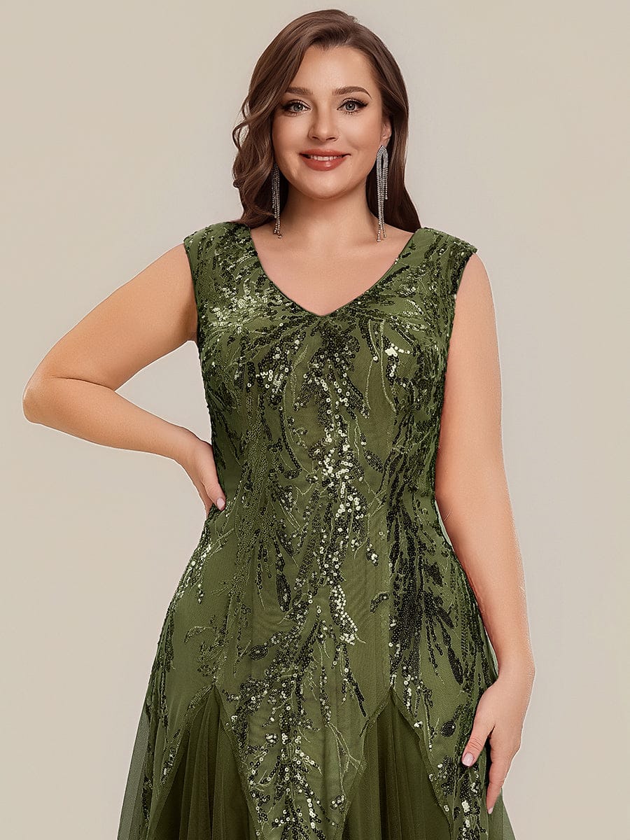 pretty FREYA|Plus Size Floral Sequin A Line Maxi Evening Dress