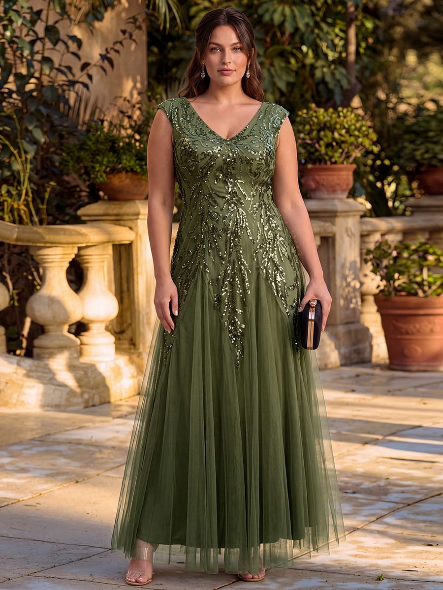 ever FREYA| Floral Sequin A Line Maxi Mother of the Bride Dress with V-Neck