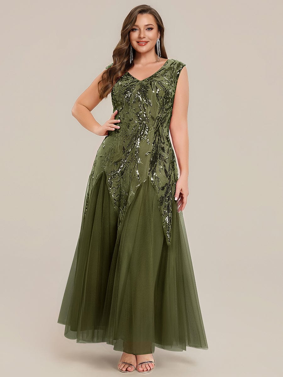 ever FREYA| Floral Sequin A Line Maxi Evening Dress with V-Neck