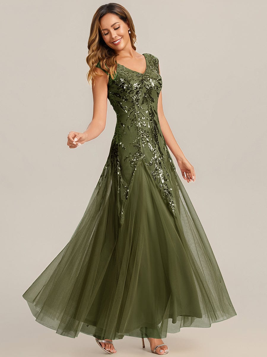 ever FREYA| Floral Sequin A Line Maxi Evening Dress with V-Neck