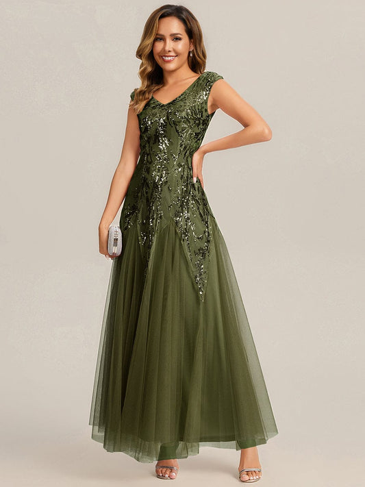 ever FREYA| Floral Sequin A Line Maxi Mother of the Bride Dress with V-Neck