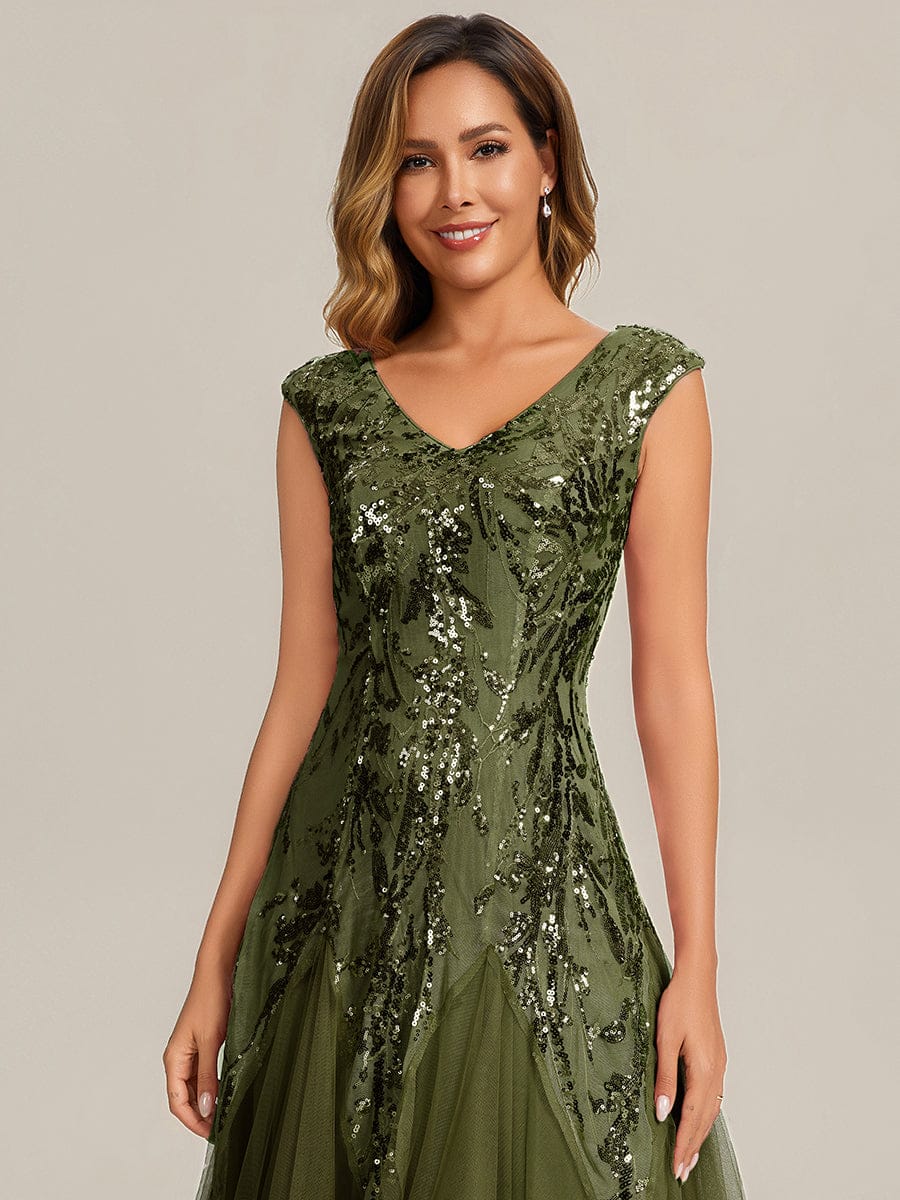 ever FREYA| Floral Sequin A Line Maxi Mother of the Bride Dress with V-Neck