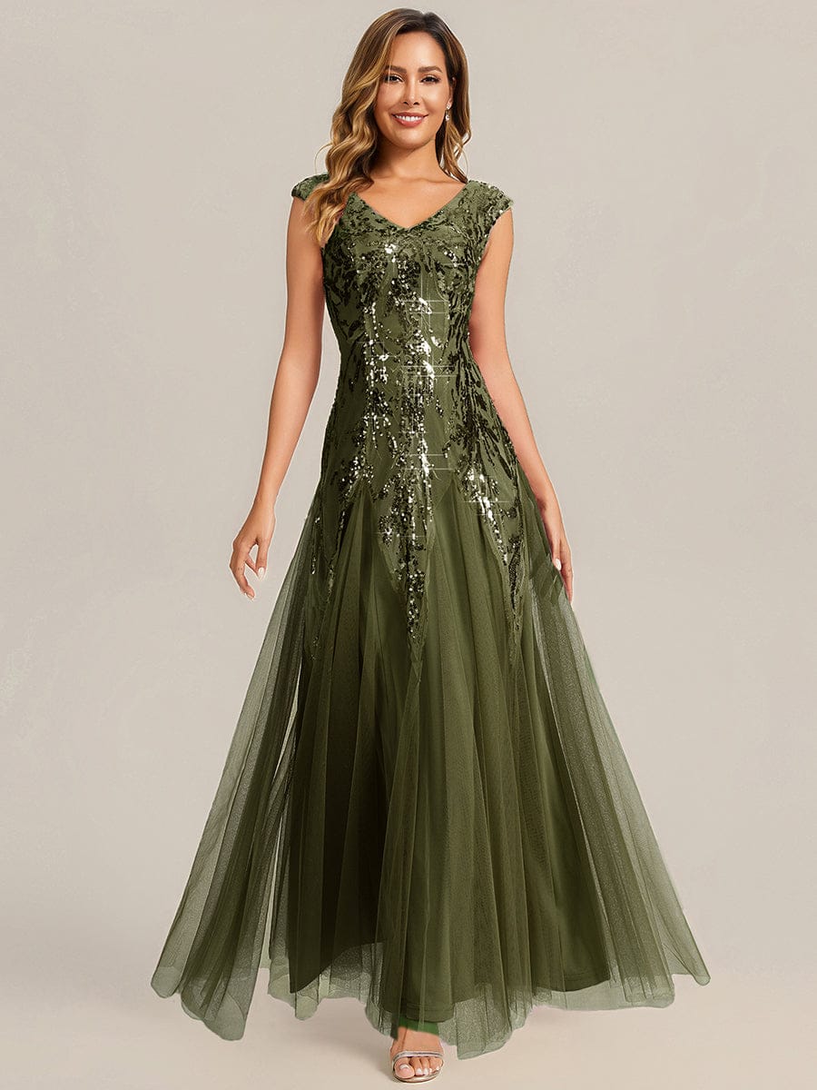 ever FREYA| Floral Sequin A Line Maxi Mother of the Bride Dress with V-Neck