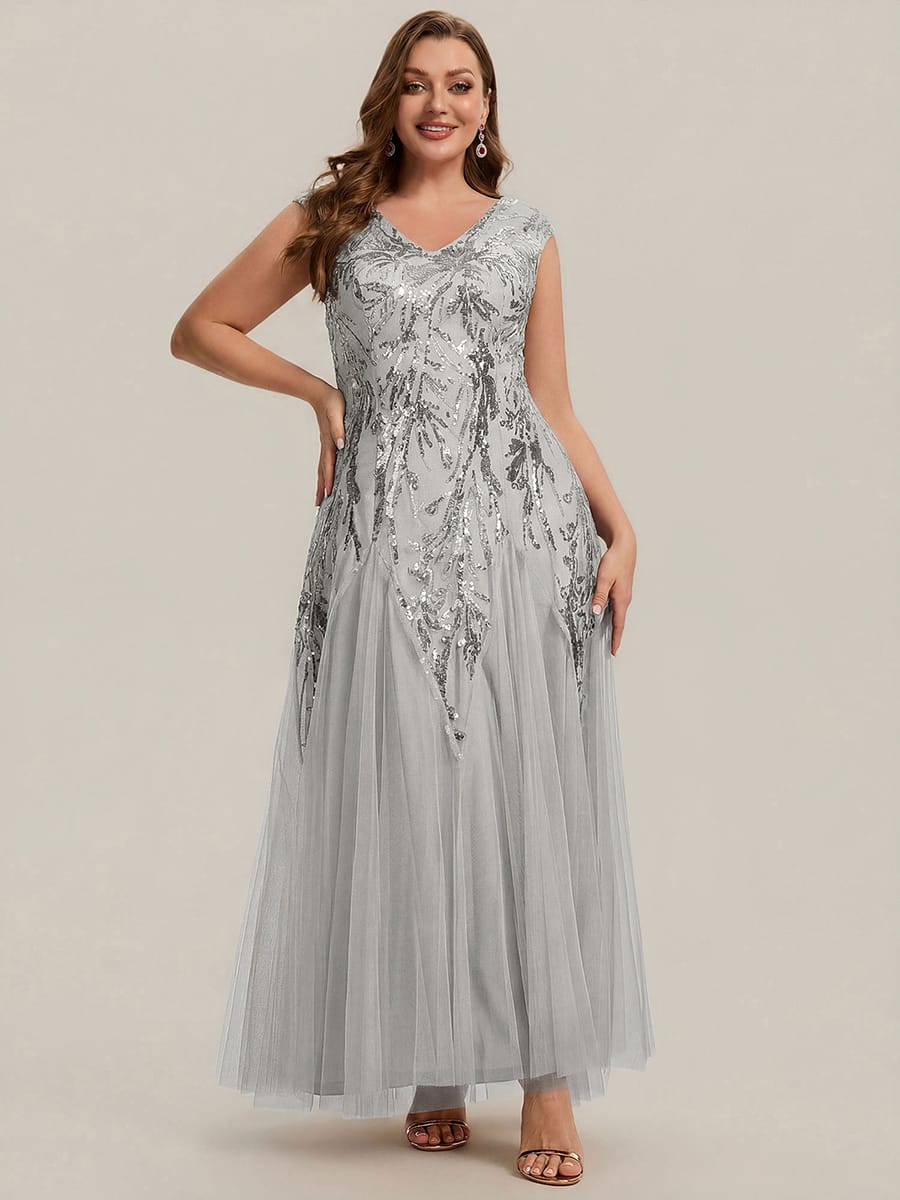 ever FREYA| Floral Sequin A Line Maxi Mother of the Bride Dress with V-Neck