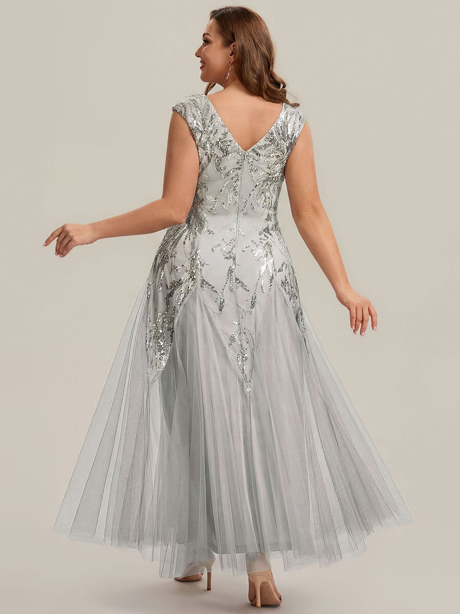 ever FREYA| Floral Sequin A Line Maxi Mother of the Bride Dress with V-Neck