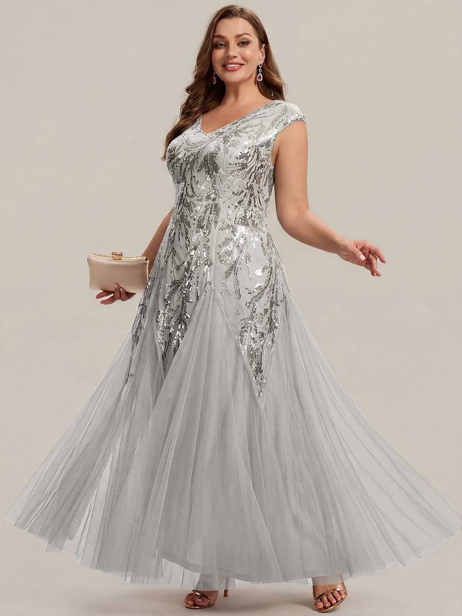 ever FREYA| Floral Sequin A Line Maxi Mother of the Bride Dress with V-Neck