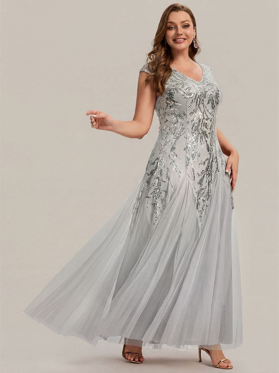 ever FREYA| Floral Sequin A Line Maxi Evening Dress with V-Neck