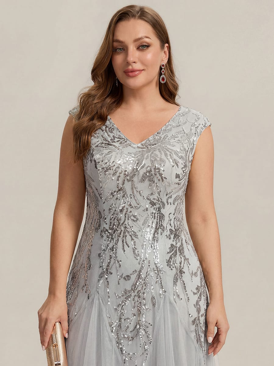 ever FREYA| Floral Sequin A Line Maxi Evening Dress with V-Neck