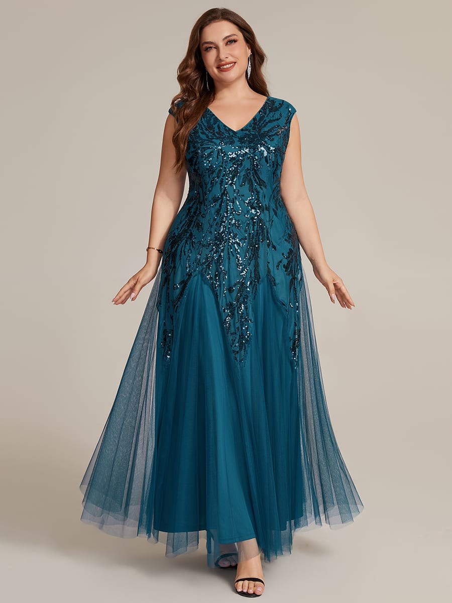 ever FREYA| Floral Sequin A Line Maxi Mother of the Bride Dress with V-Neck