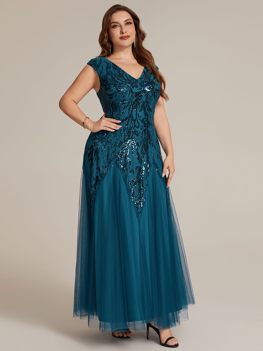 ever FREYA| Floral Sequin A Line Maxi Evening Dress with V-Neck