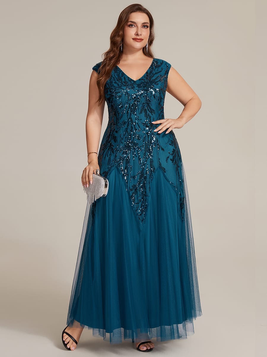 ever FREYA| Floral Sequin A Line Maxi Evening Dress with V-Neck