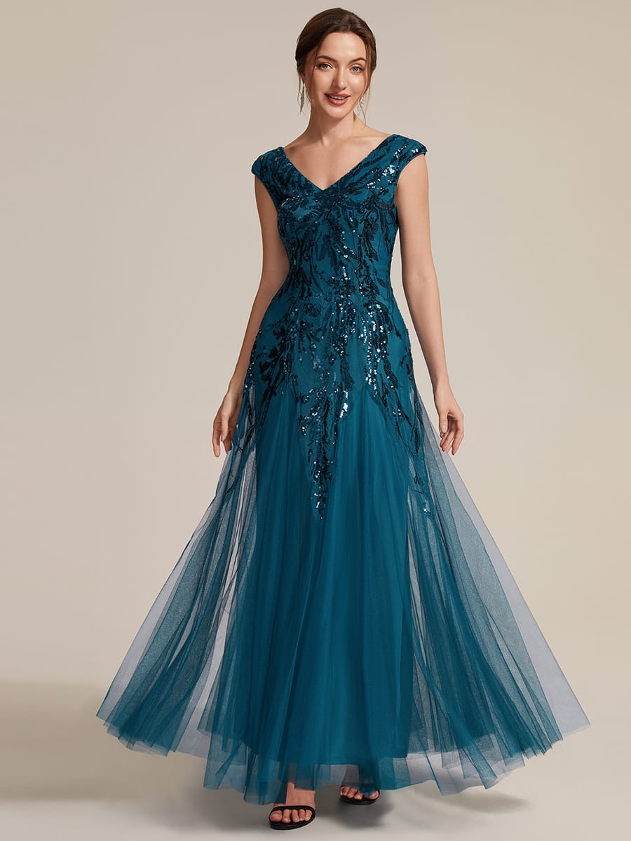 ever FREYA| Floral Sequin A Line Maxi Mother of the Bride Dress with V-Neck