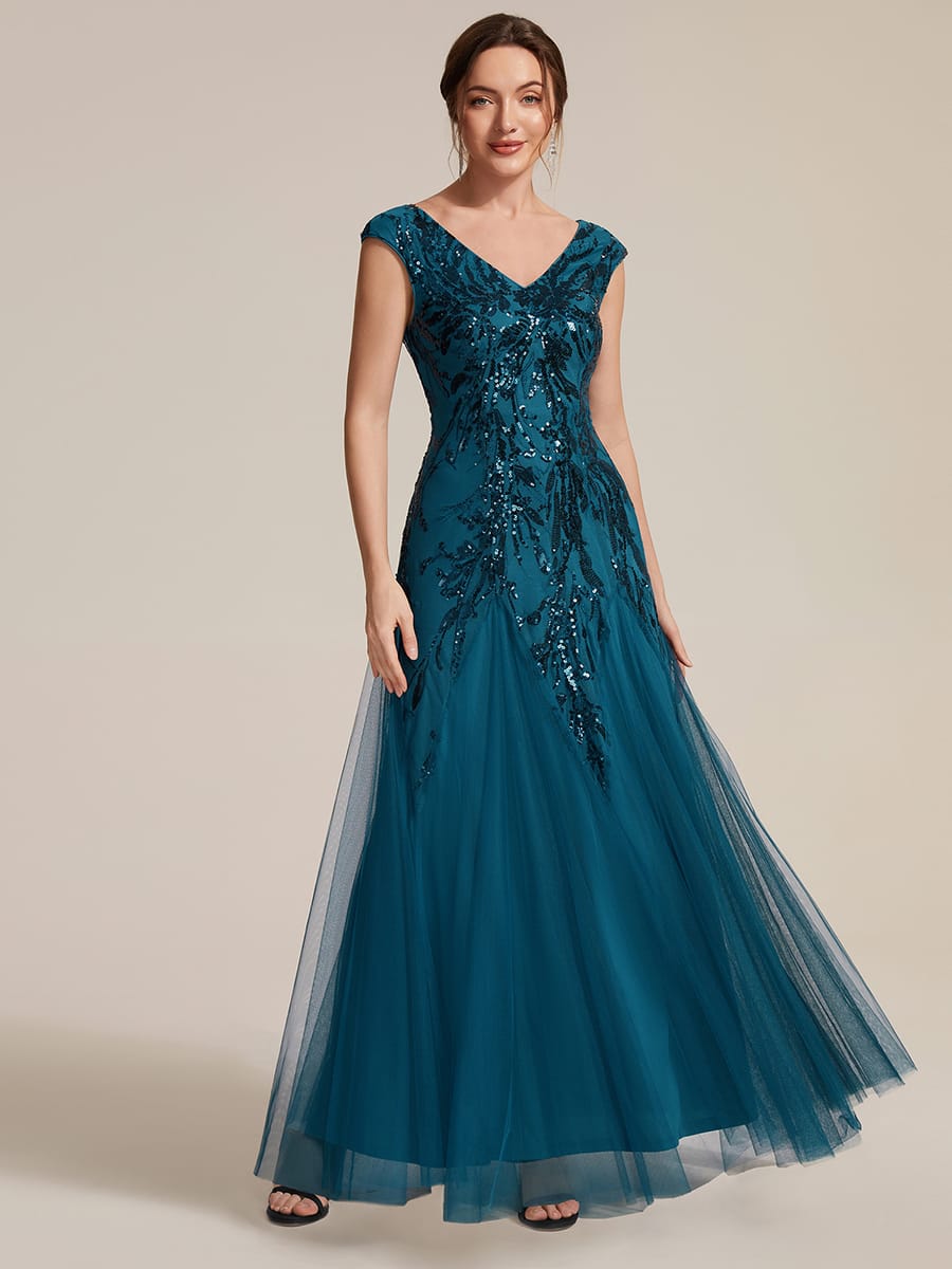 ever FREYA| Floral Sequin A Line Maxi Mother of the Bride Dress with V-Neck
