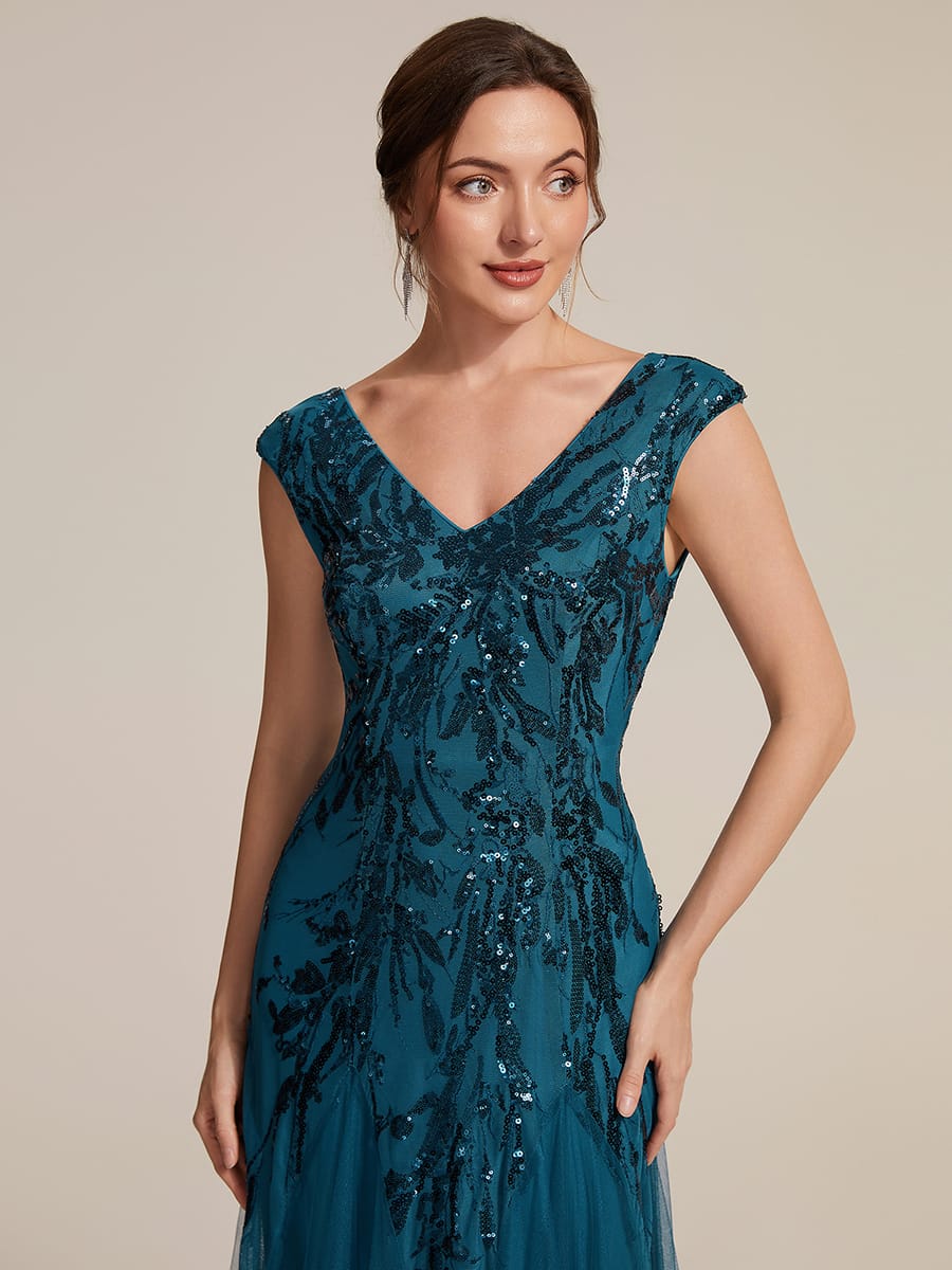 ever FREYA| Floral Sequin A Line Maxi Evening Dress with V-Neck