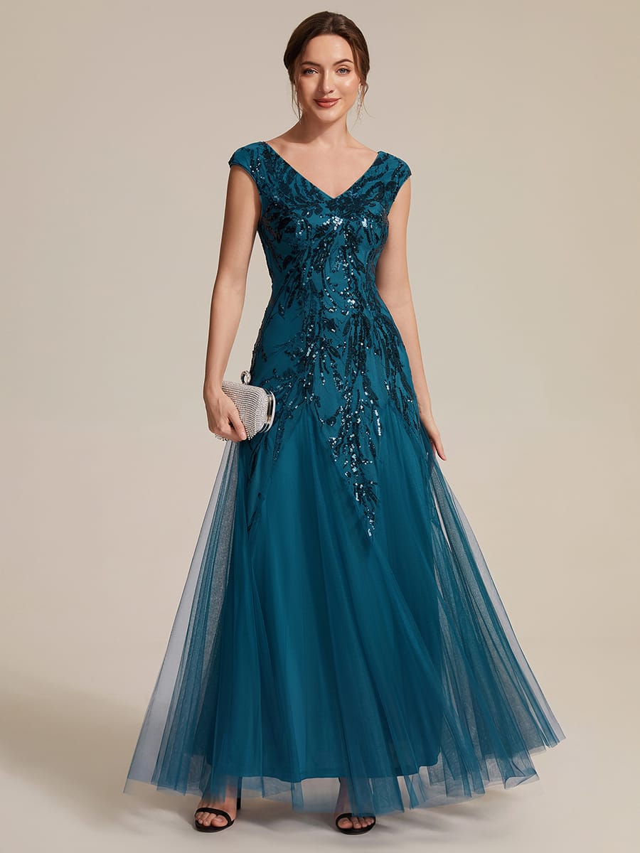 ever FREYA| Floral Sequin A Line Maxi Evening Dress with V-Neck
