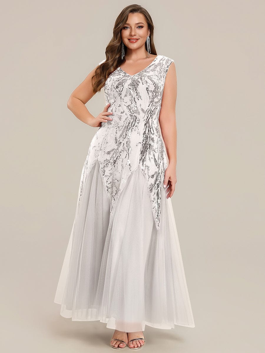 ever FREYA| Floral Sequin A Line Maxi Mother of the Bride Dress with V-Neck