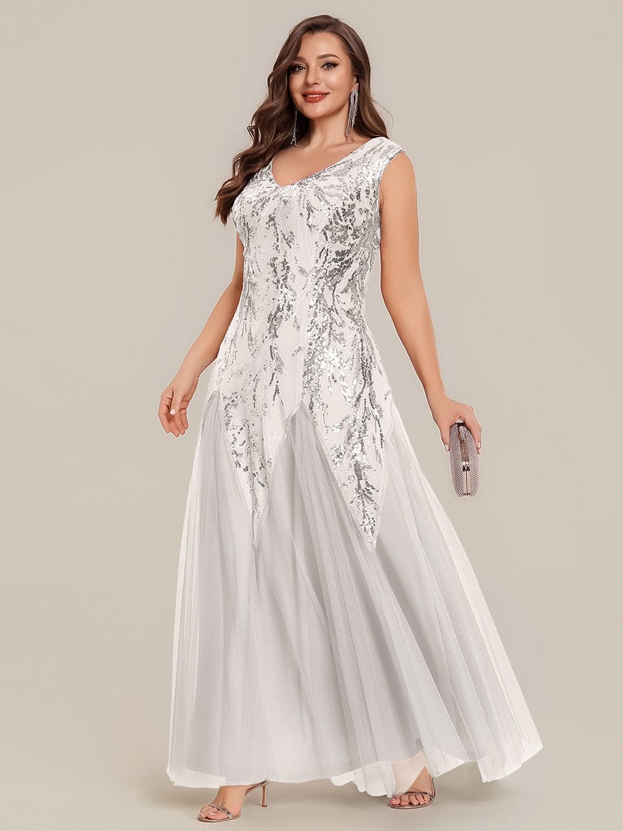 ever FREYA| Floral Sequin A Line Maxi Evening Dress with V-Neck