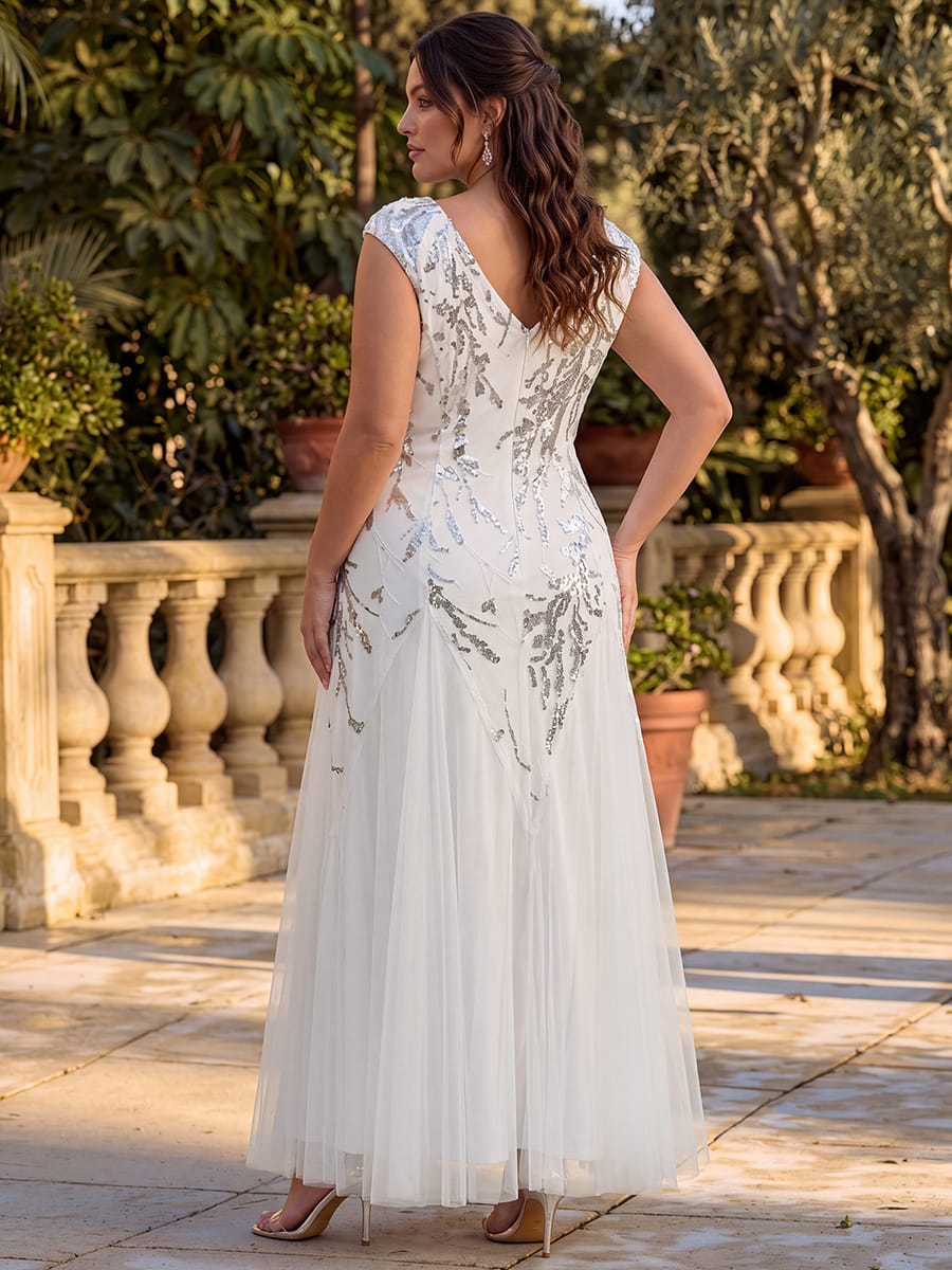 ever FREYA| Floral Sequin A Line Maxi Evening Dress with V-Neck
