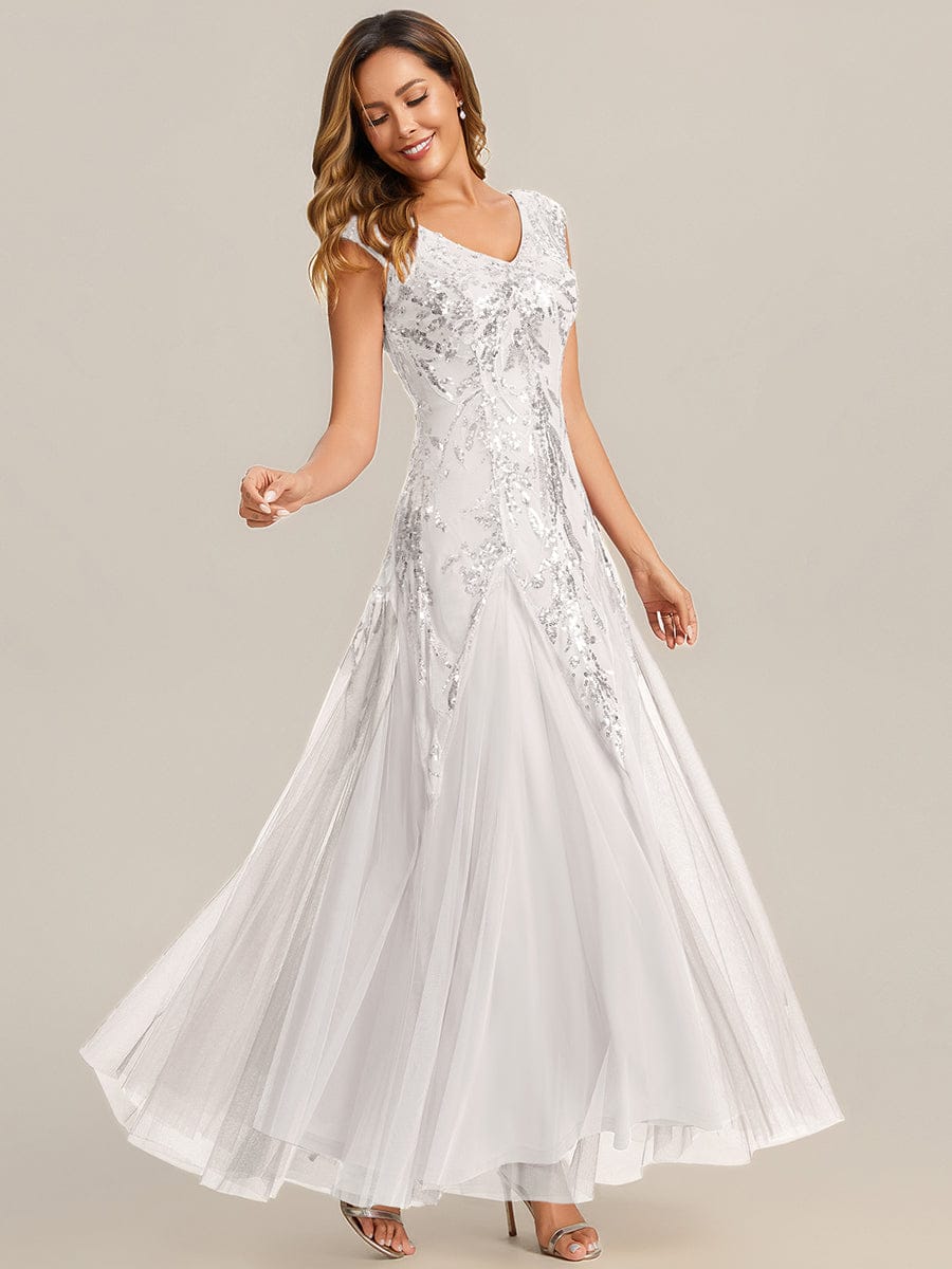 ever FREYA| Floral Sequin A Line Maxi Mother of the Bride Dress with V-Neck