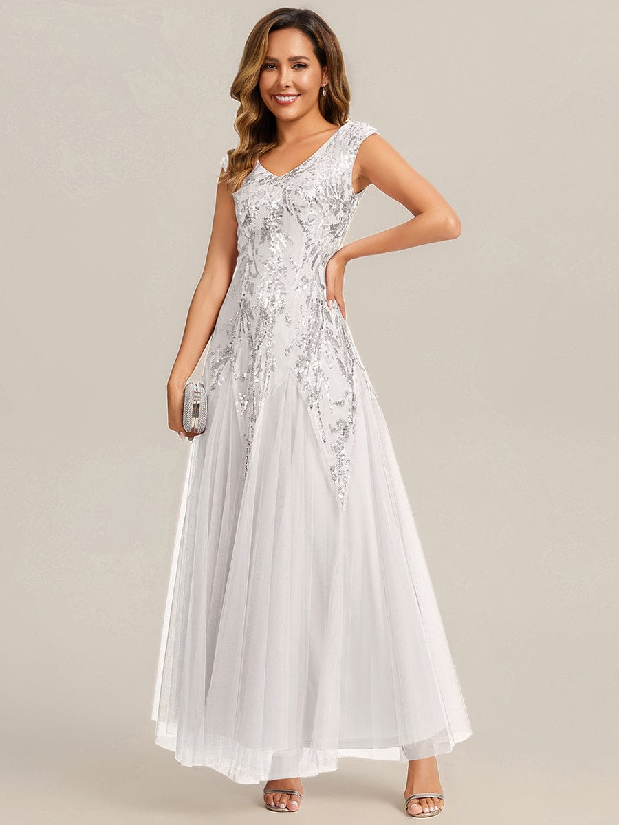 ever FREYA| Floral Sequin A Line Maxi Mother of the Bride Dress with V-Neck