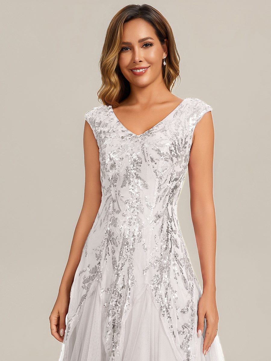 ever FREYA| Floral Sequin A Line Maxi Evening Dress with V-Neck