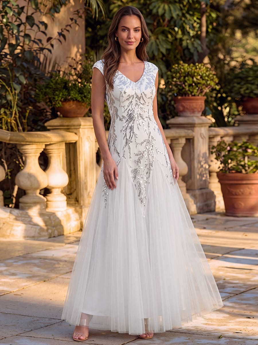 ever FREYA| Floral Sequin A Line Maxi Evening Dress with V-Neck