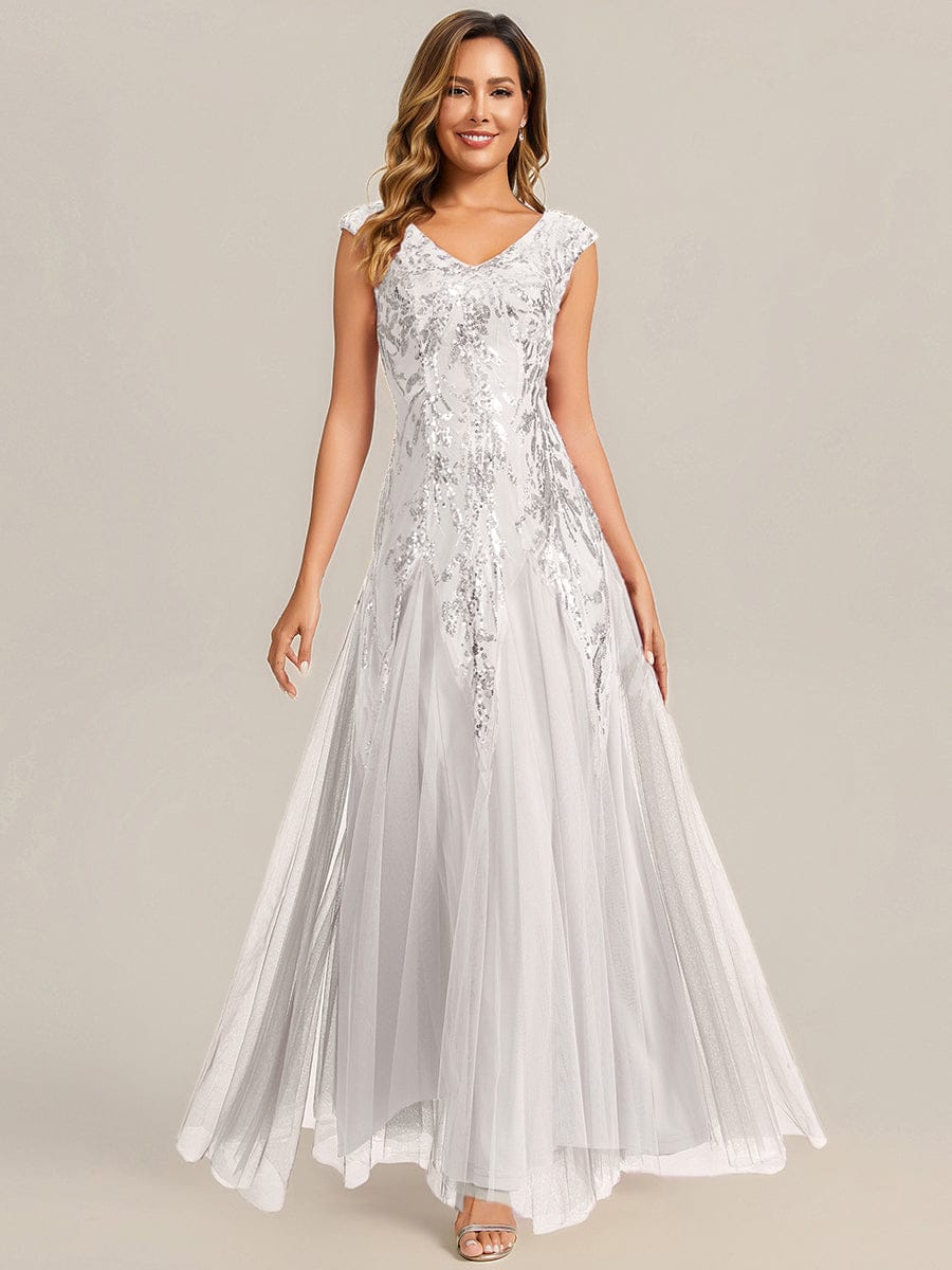ever FREYA| Floral Sequin A Line Maxi Evening Dress with V-Neck