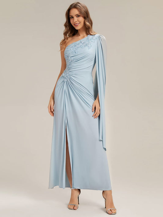 Draped Ruched One Shoulder Jersey Dress