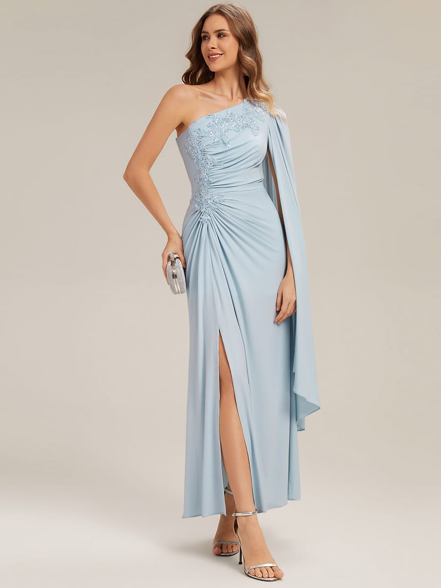 Draped Ruched One Shoulder Jersey Dress