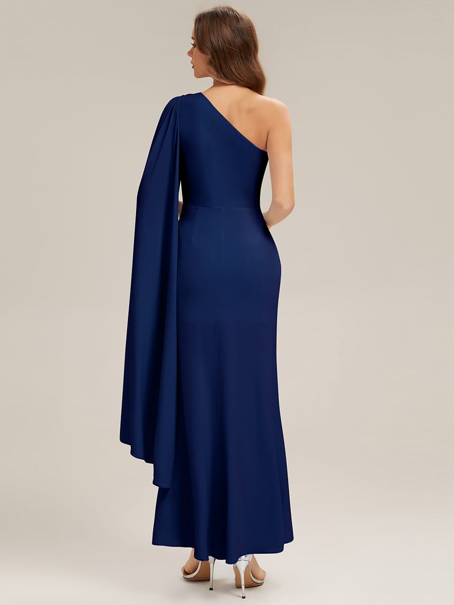 Draped Ruched One Shoulder Jersey Dress