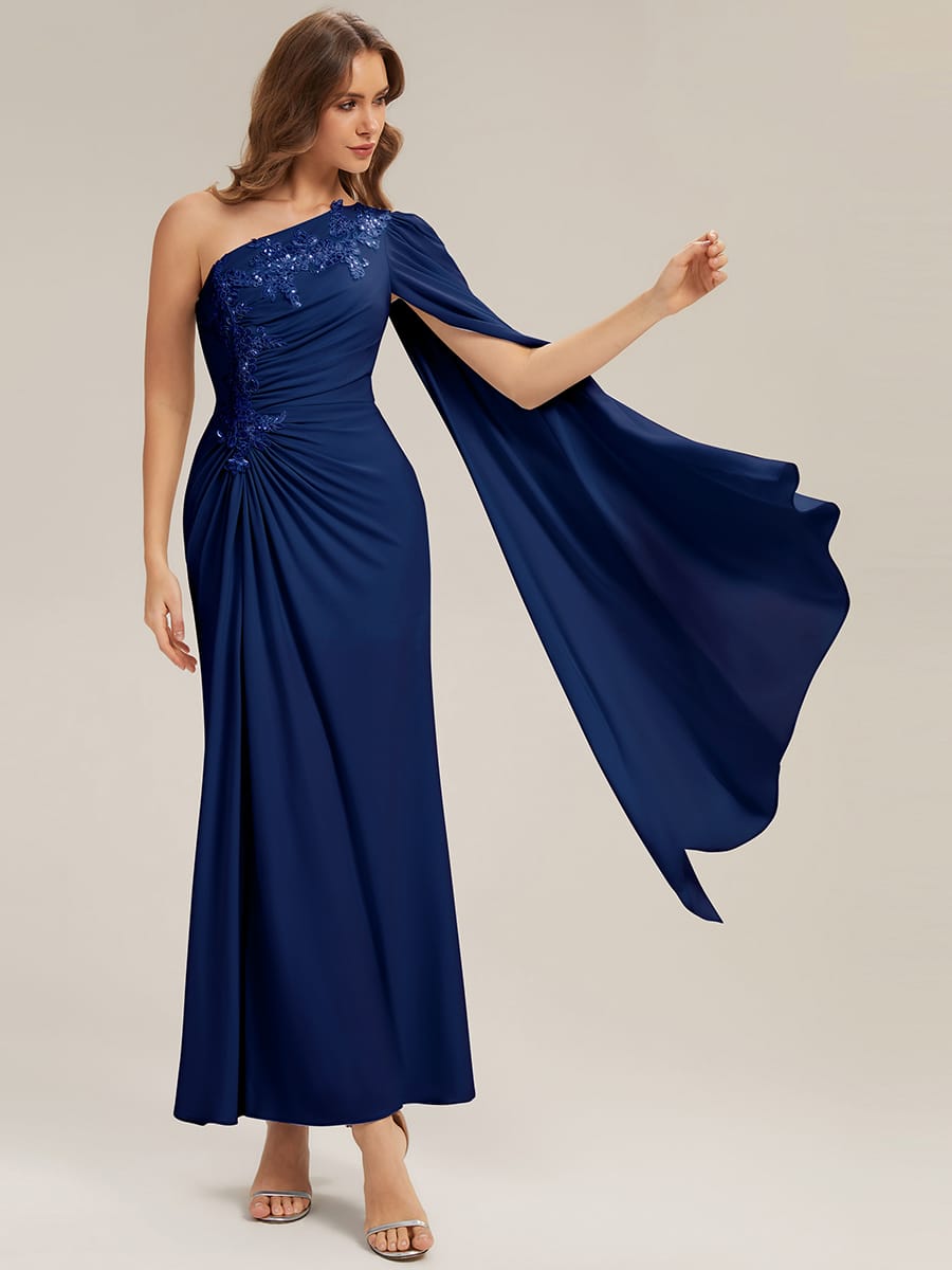 Draped Ruched One Shoulder Jersey Dress