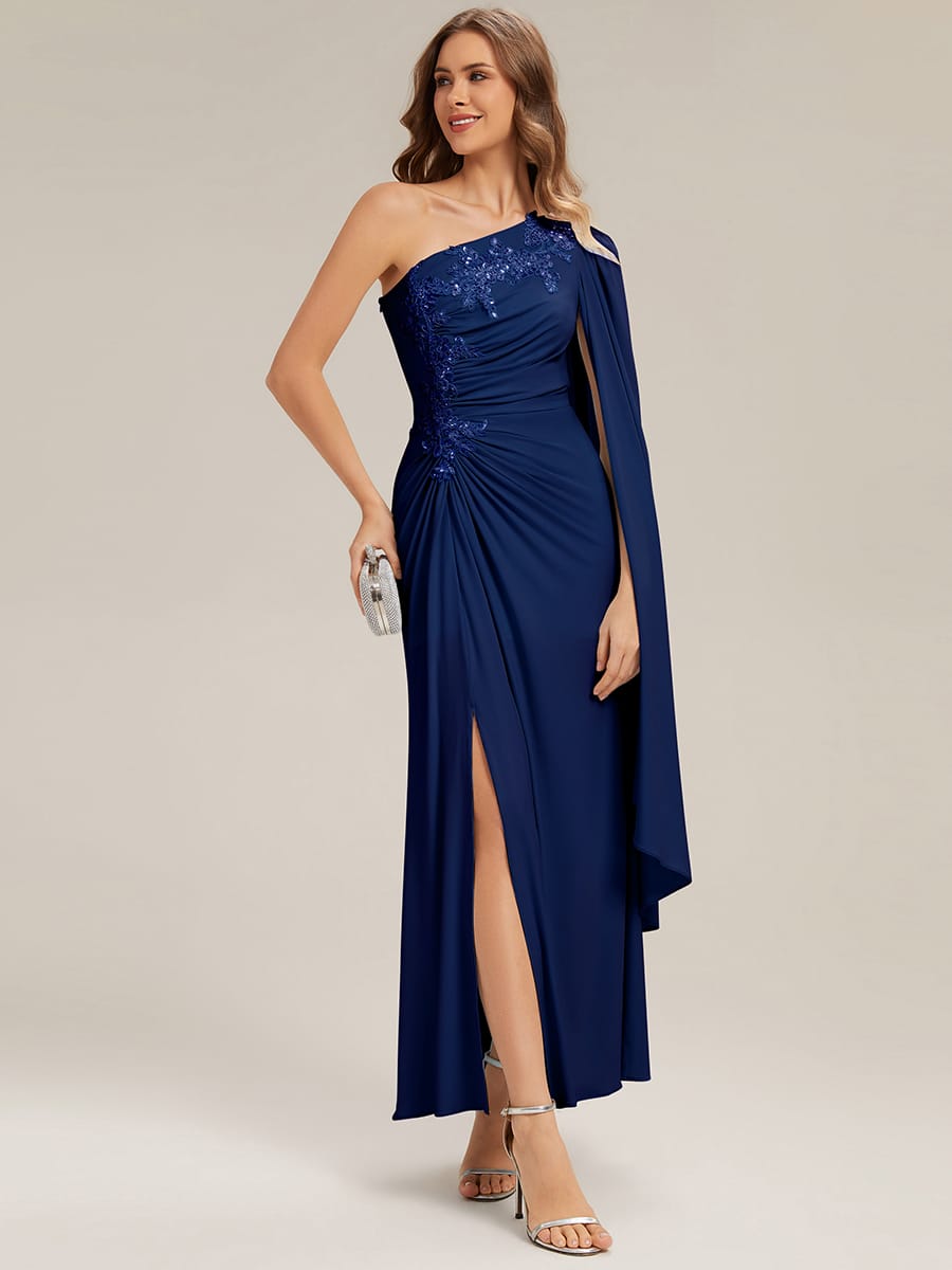 Draped Ruched One Shoulder Jersey Dress