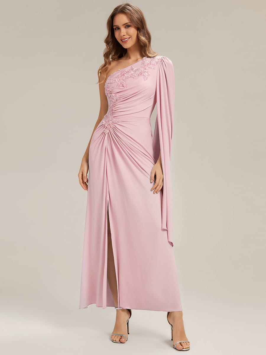 Draped Ruched One Shoulder Jersey Dress
