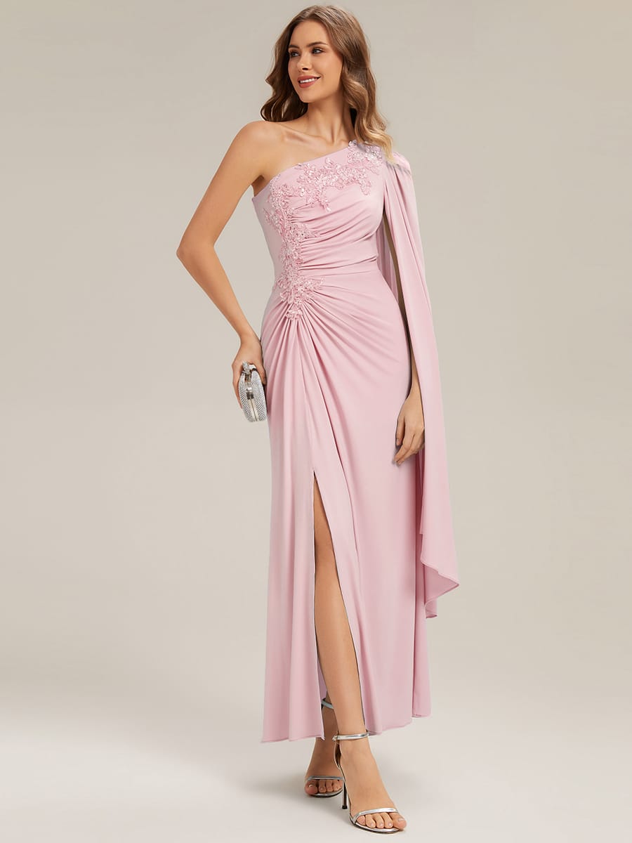 Draped Ruched One Shoulder Jersey Dress