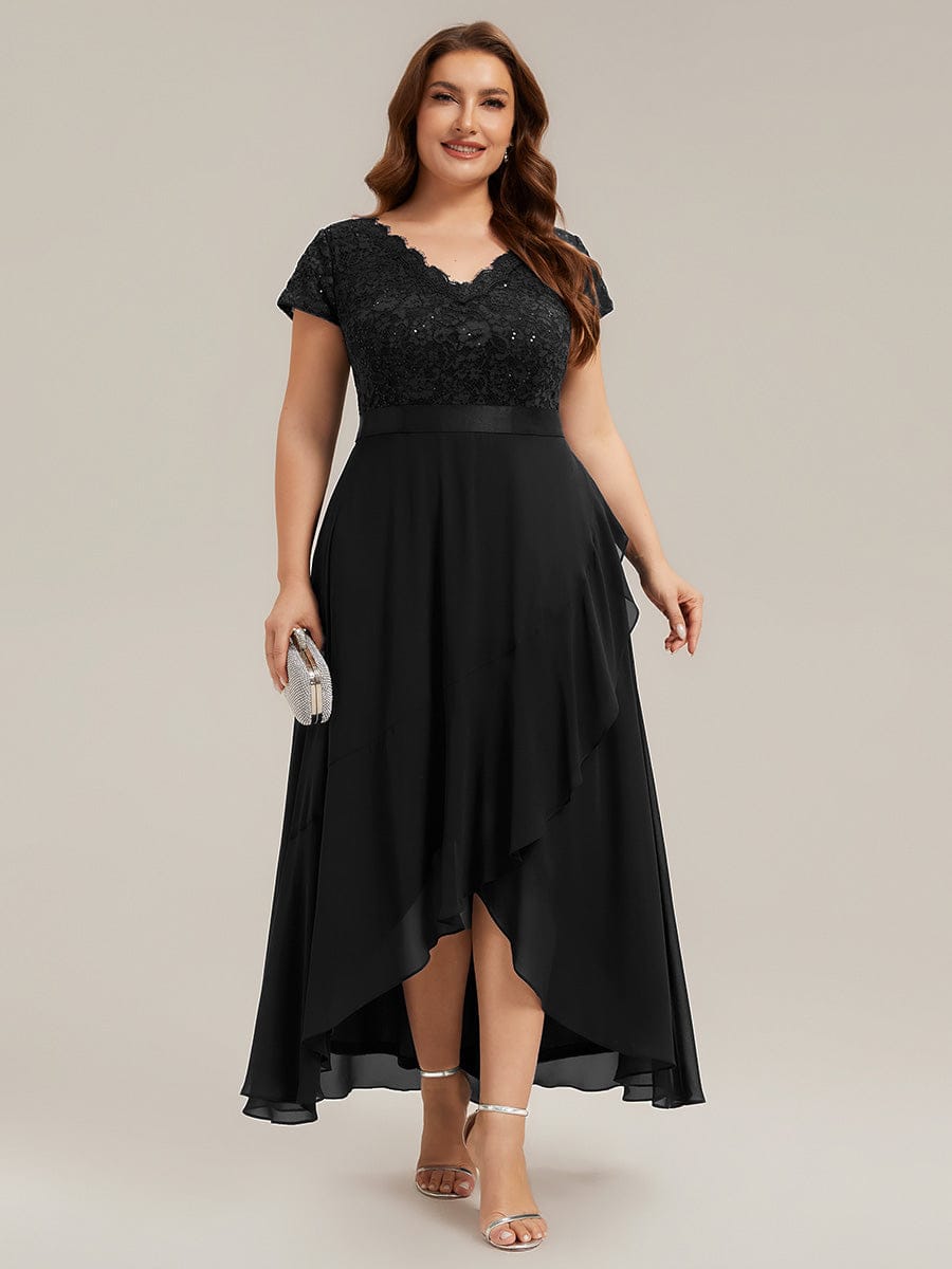 Deep V-Neck Chiffon Cap Sleeve Dress