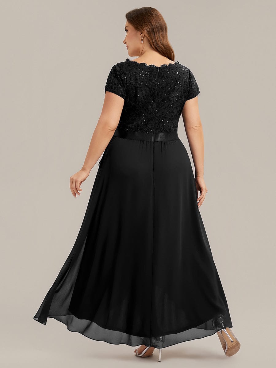 Deep V-Neck Chiffon Cap Sleeve Dress