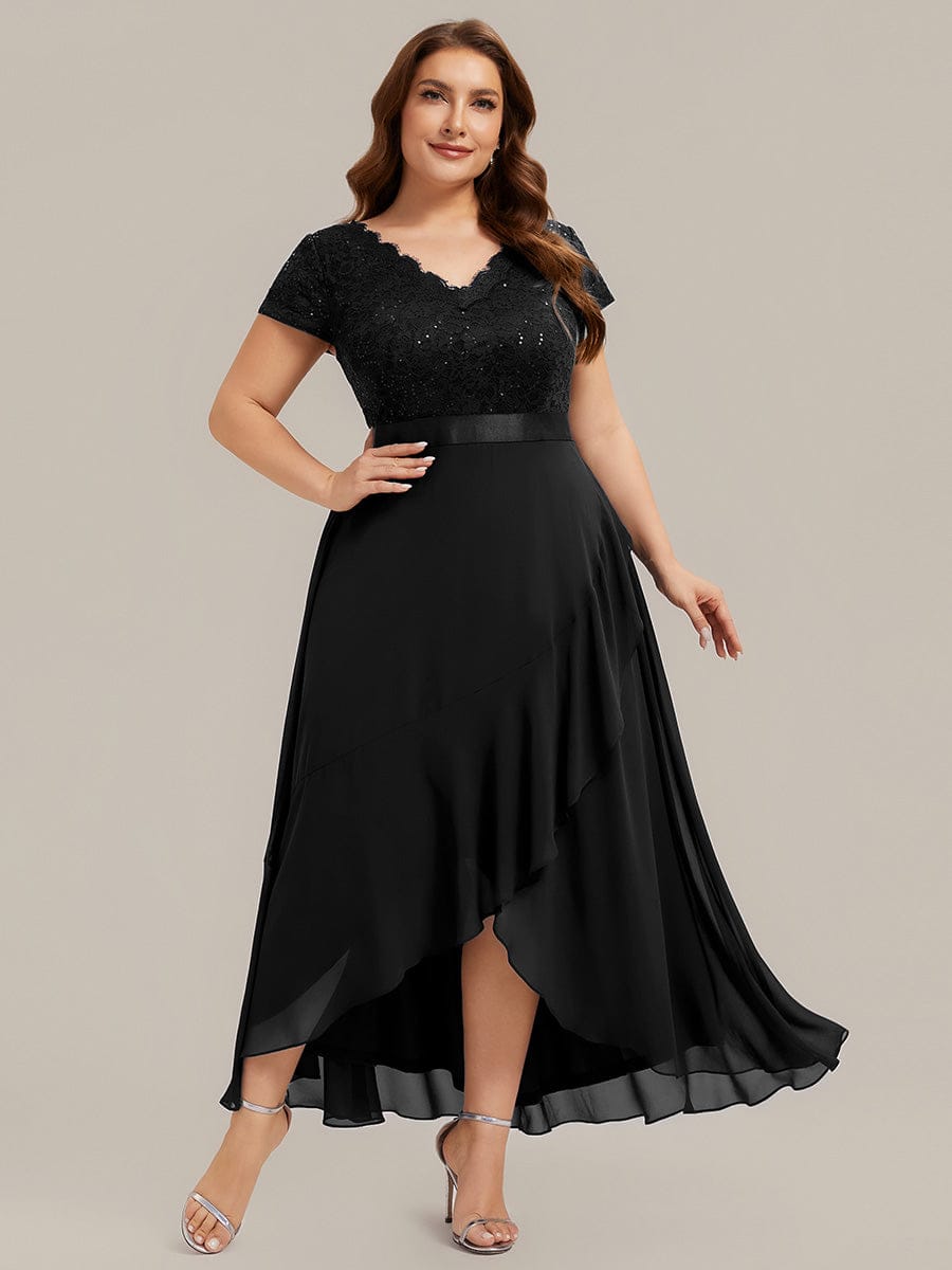 Deep V-Neck Chiffon Cap Sleeve Dress