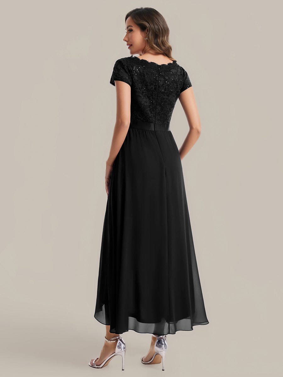 Deep V-Neck Chiffon Cap Sleeve Dress