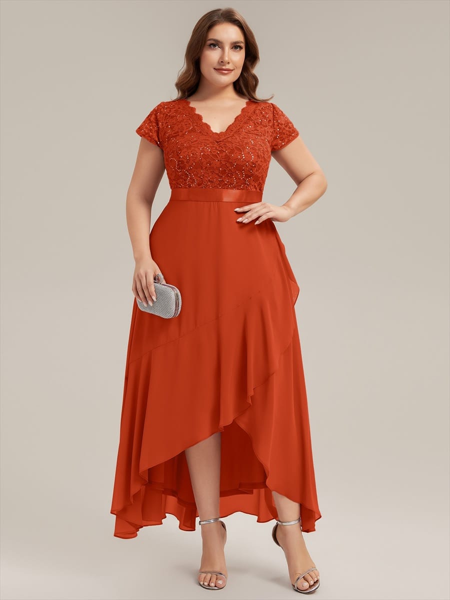 Deep V-Neck Chiffon Cap Sleeve Dress