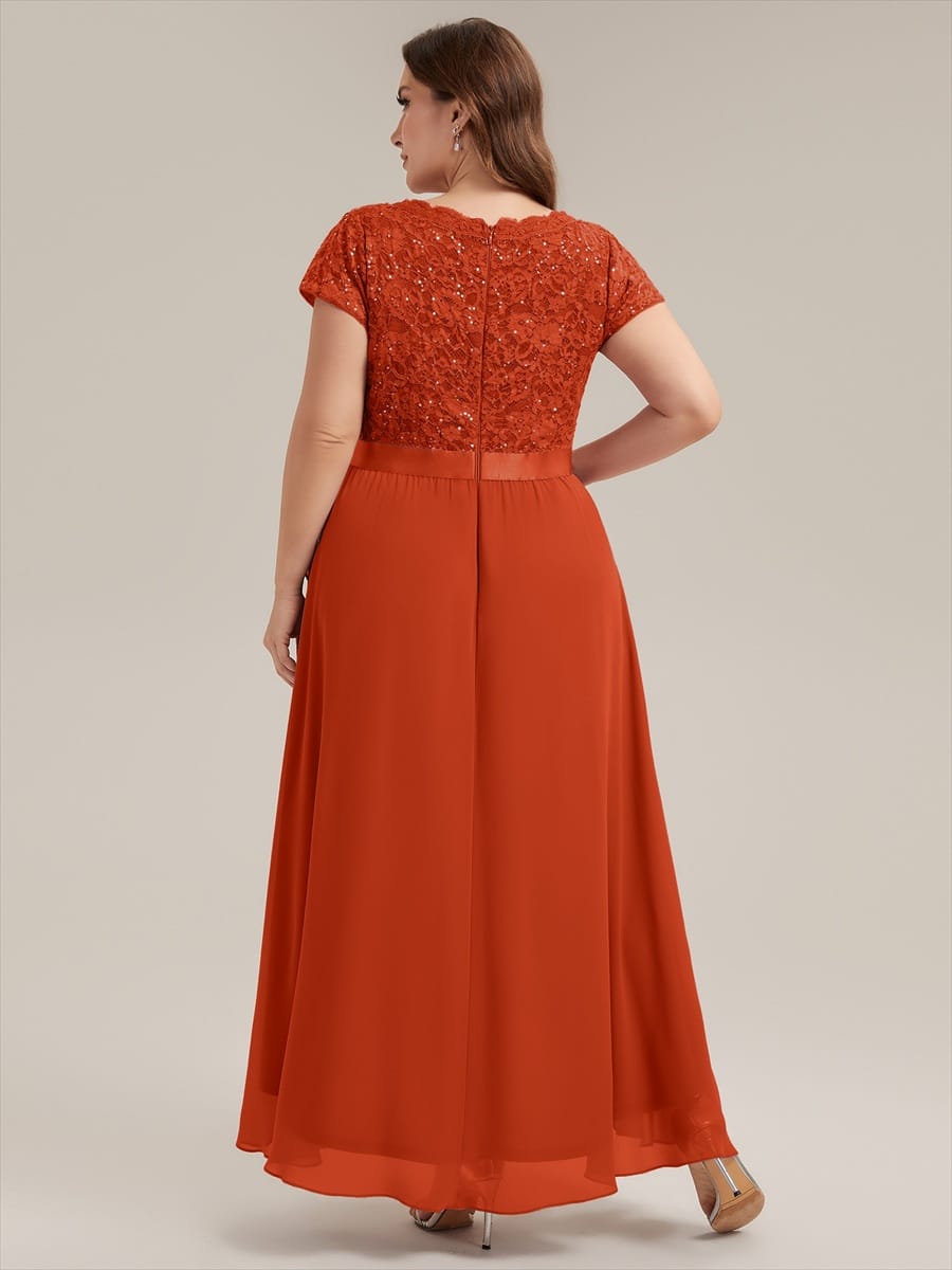 Deep V-Neck Chiffon Cap Sleeve Dress