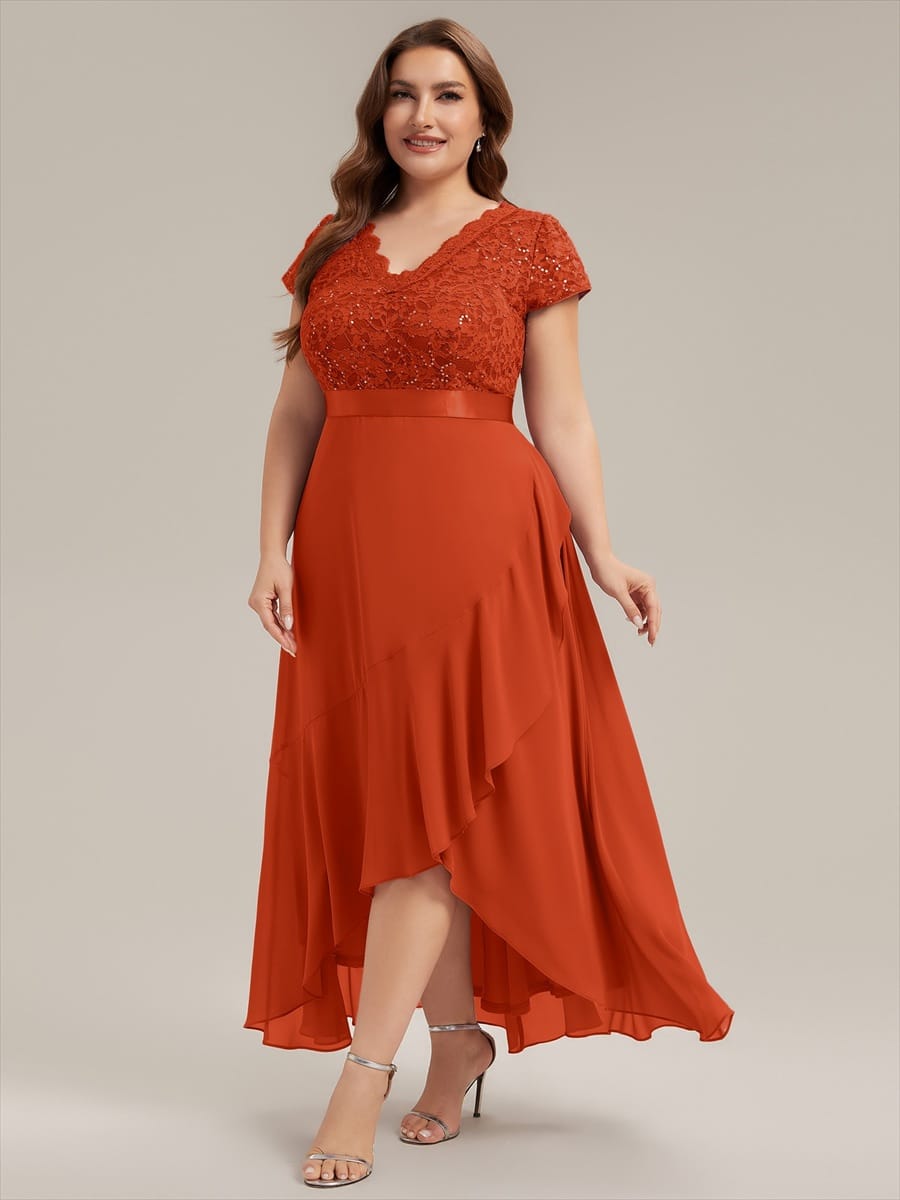 Deep V-Neck Chiffon Cap Sleeve Dress