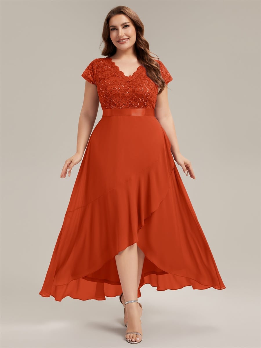 Deep V-Neck Chiffon Cap Sleeve Dress
