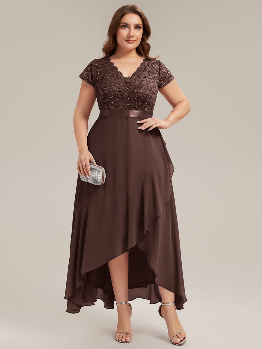 Deep V-Neck Chiffon Cap Sleeve Dress