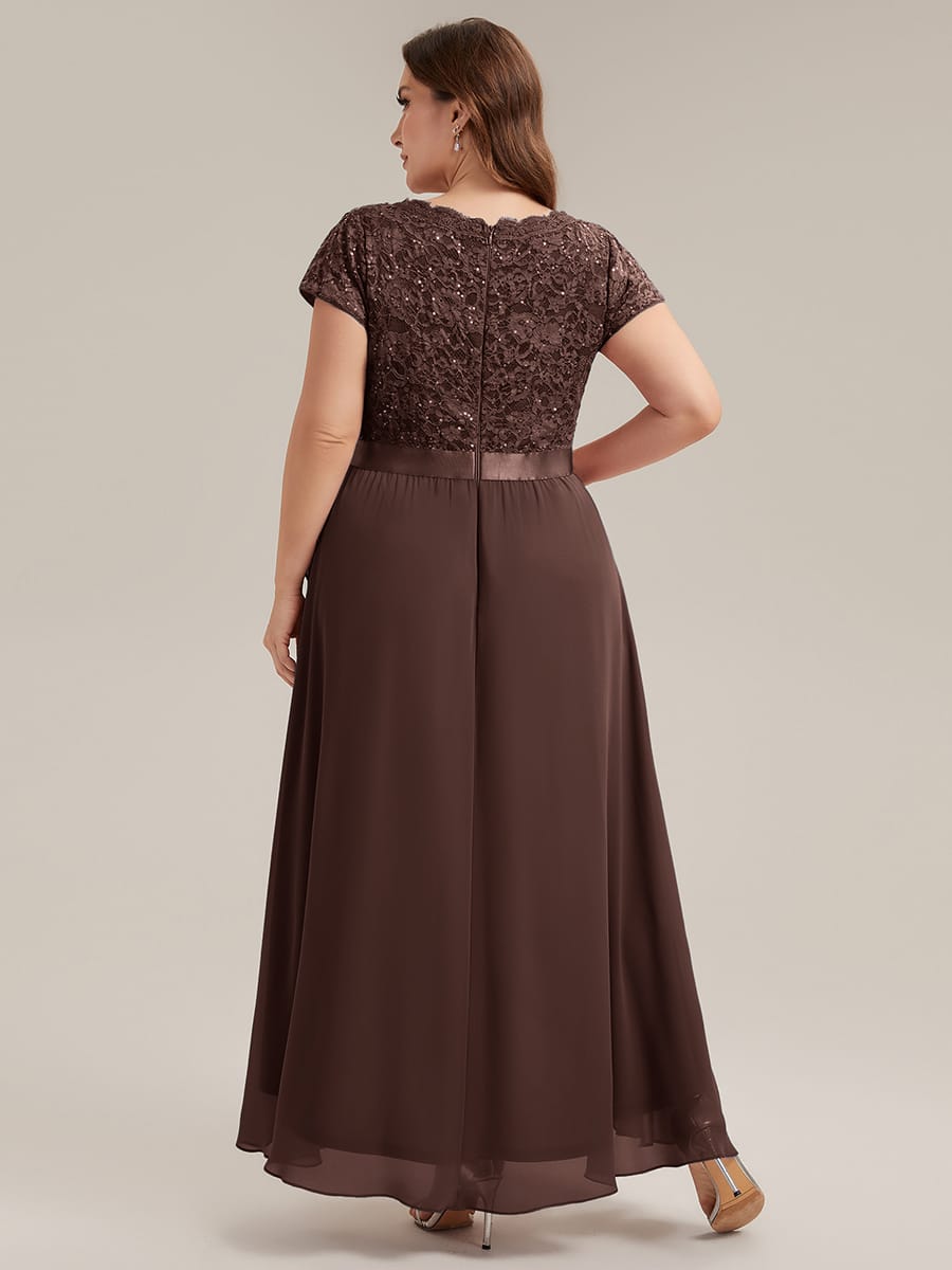Deep V-Neck Chiffon Cap Sleeve Dress
