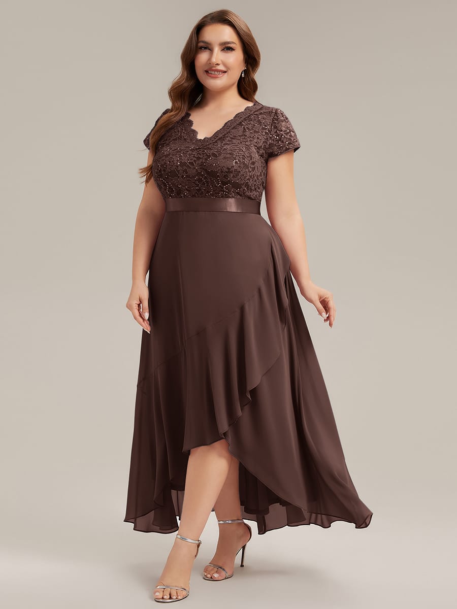 Deep V-Neck Chiffon Cap Sleeve Dress