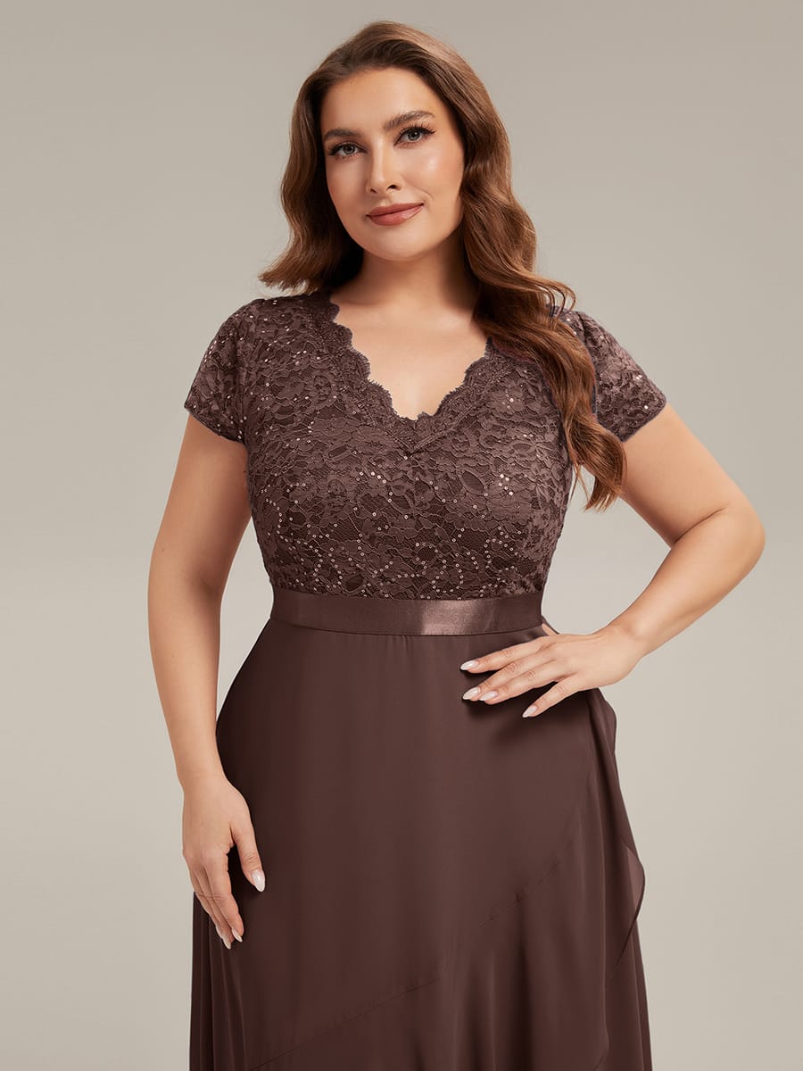 Deep V-Neck Chiffon Cap Sleeve Dress
